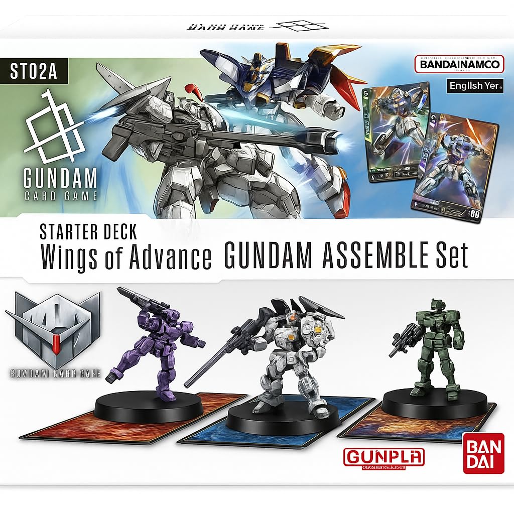 BANDAI Gundam Card Game Assemble Starter Set - Wings of Advance (ST02A) - 50 Cards, 3 Gundam Minis - 3