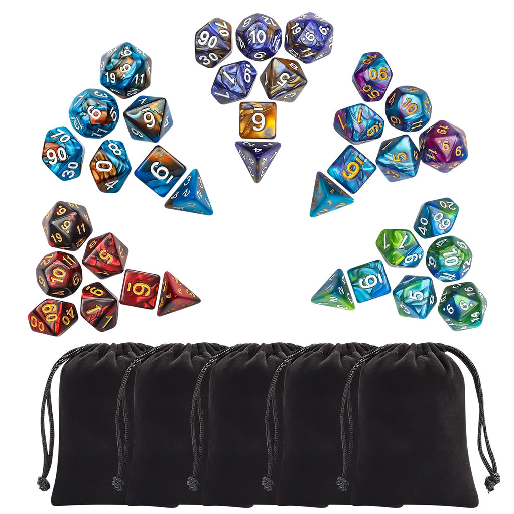 CiaraQ Polyhedral Dice Set - DND Role Playing Dice for Dungeons and Dragons RPG Table Games, Double-Color, 35pcs - 4