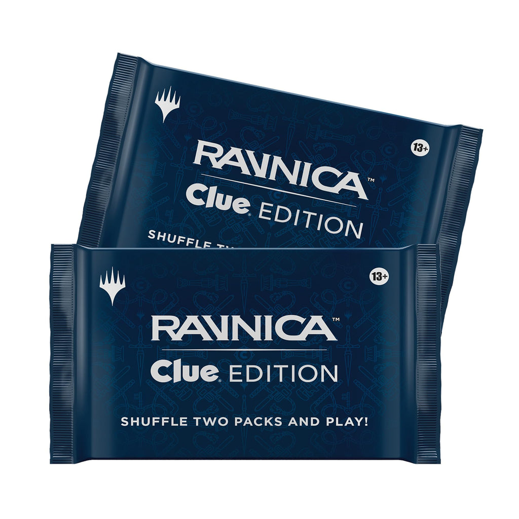 Magic: The Gathering Ravnica: Clue Edition - 3-4 Player Murder Mystery Card Game (Includes 8 Ready-to-Play Boosters, 21 Evidence Cards, 1 Foil Shock Land, and Detective Game Accessories) - 3
