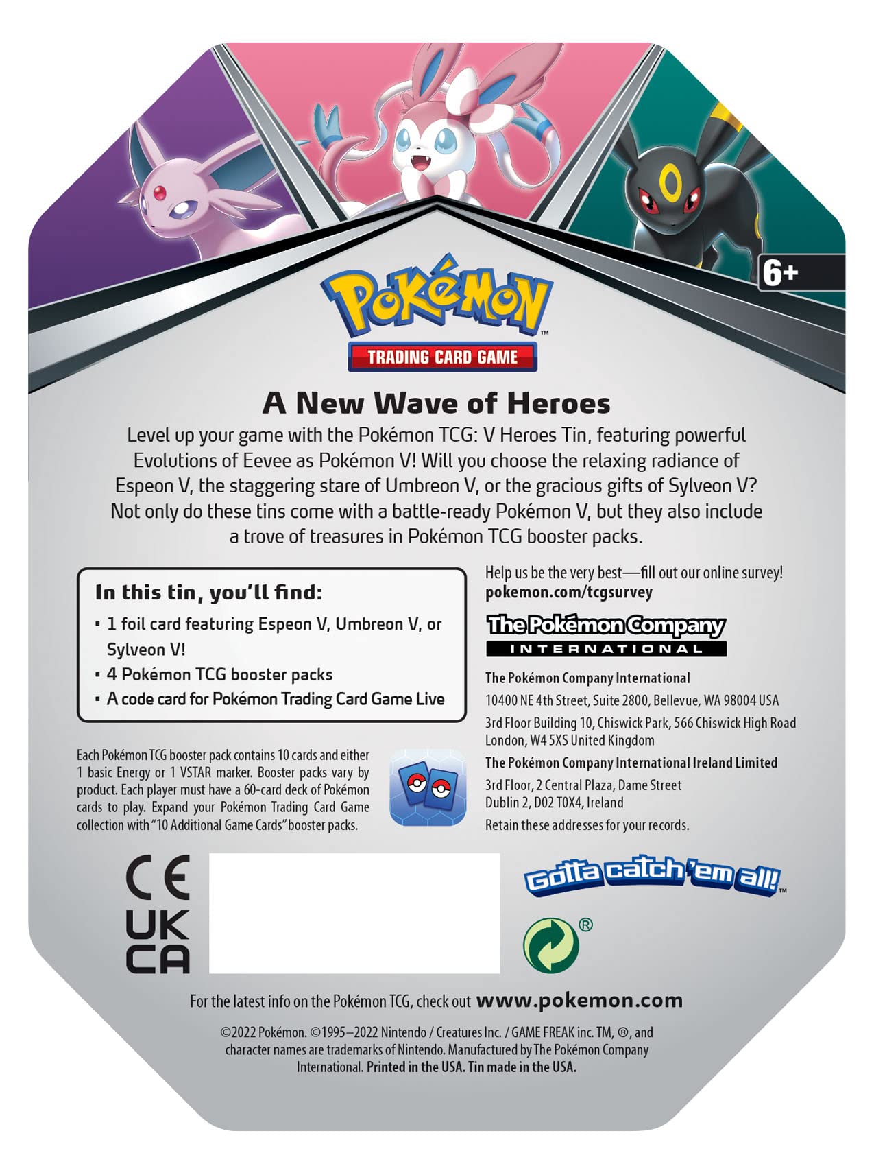 Pokémon TCG: V Heroes Tin Sylveon (1 Foil Card & 4 Booster Packs) - 3