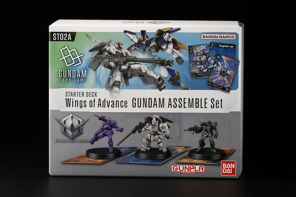 BANDAI Gundam Card Game Assemble Starter Set - Wings of Advance (ST02A) - 50 Cards, 3 Gundam Minis - 4
