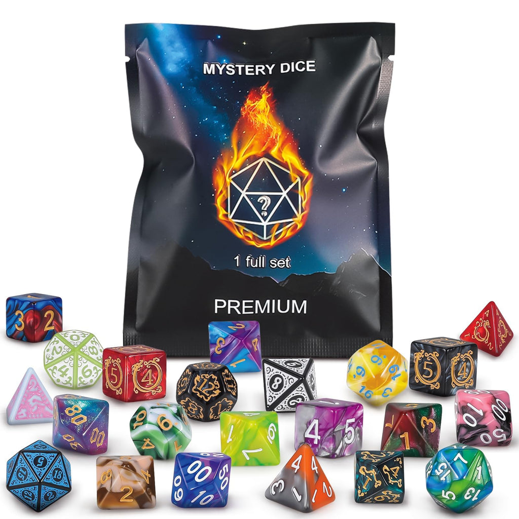 QMAY Polyhedral Dice - 8PCS Mystery Dice Set, Various Styles, Random D&D Dice Patterns & Dice Bag, DND Gifts, Suitable for Dungeons and Dragons, RPG, MTG,Role Playing Table Game