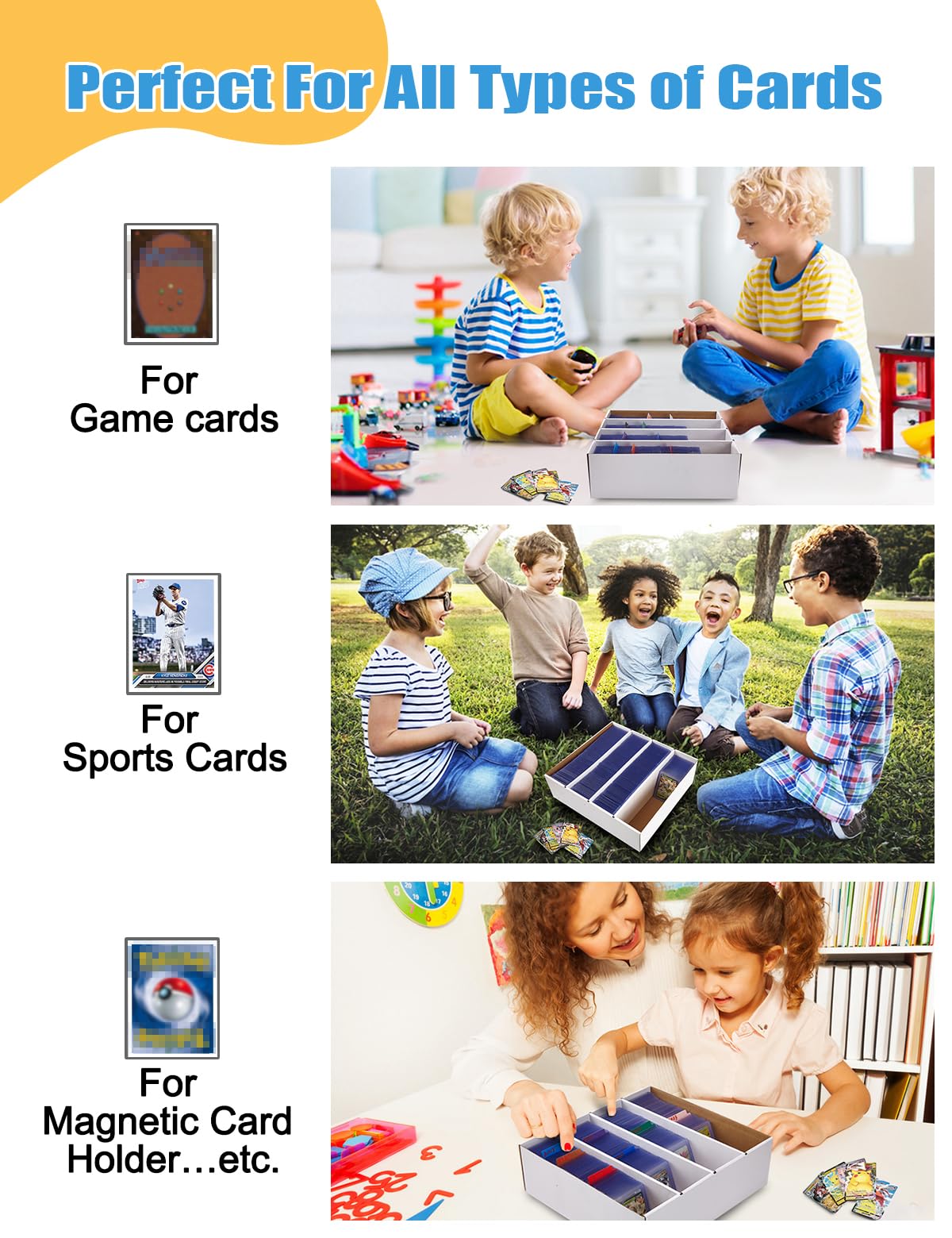 4 Pack Sports Card Boxes 3120 Count Cardboard Card Storage Box White Bulk Card Storage Baseball Card Boxes with 10 Dividers Sports Cards Storage Box for Card Game Baseball Card Storage Boxes - 5