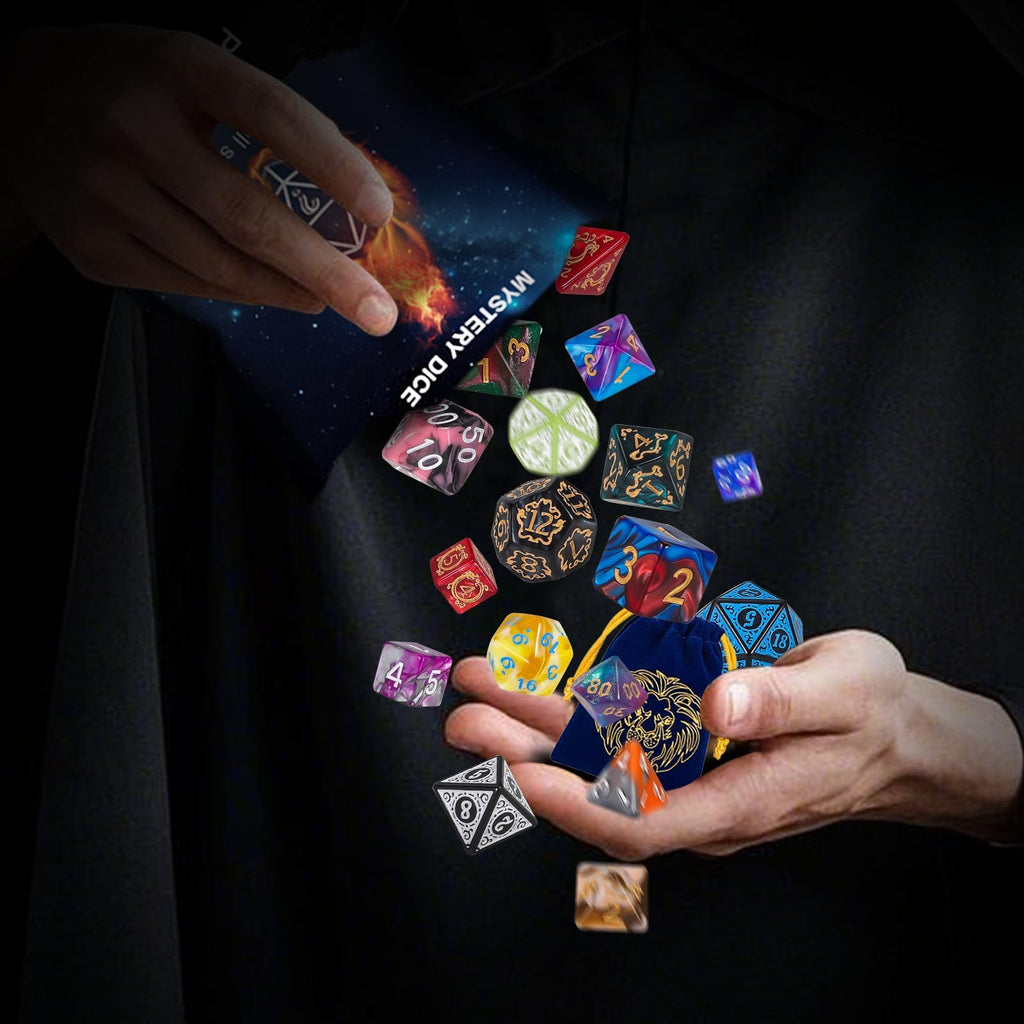QMAY Polyhedral Dice - 8PCS Mystery Dice Set, Various Styles, Random D&D Dice Patterns & Dice Bag, DND Gifts, Suitable for Dungeons and Dragons, RPG, MTG,Role Playing Table Game - 5