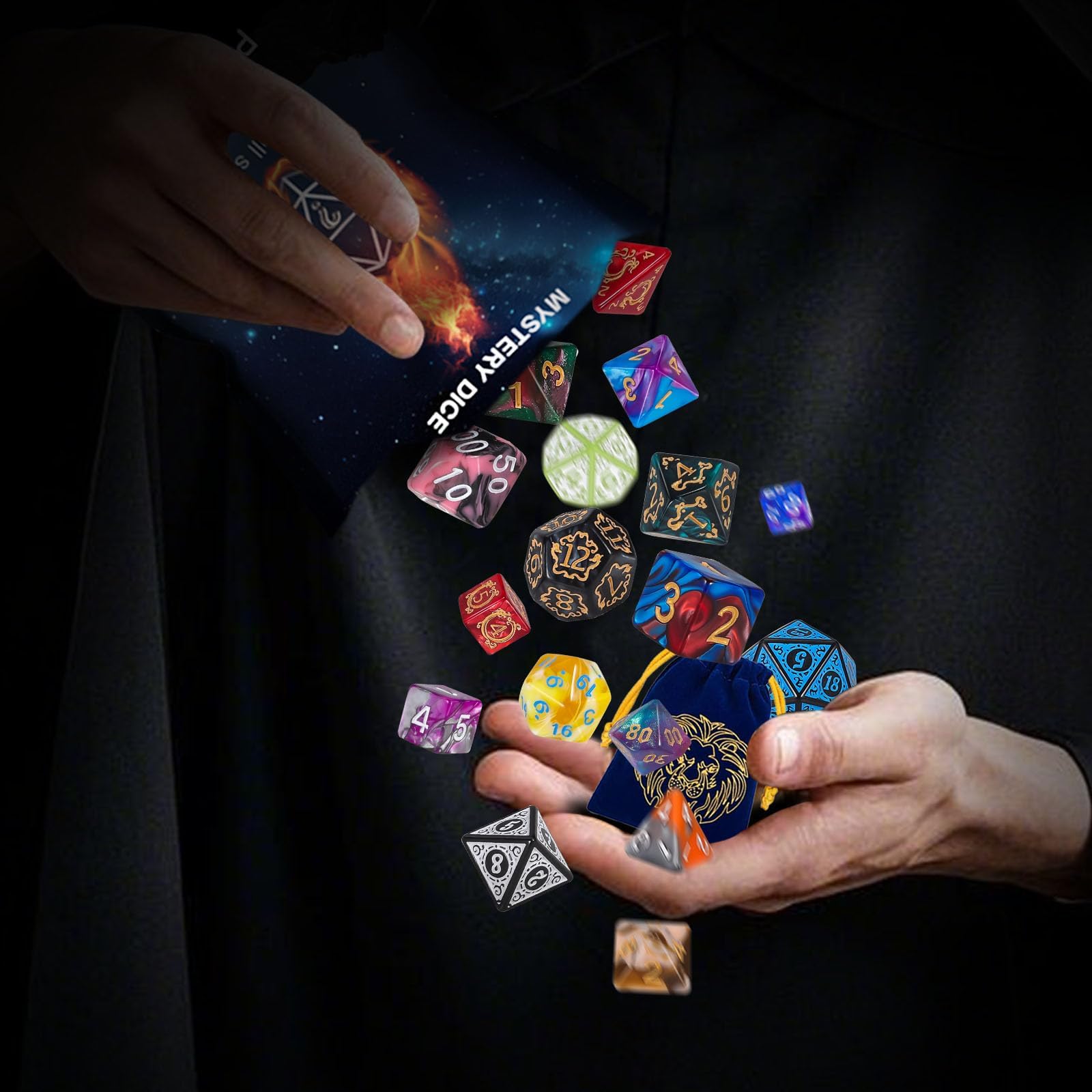 QMAY Polyhedral Dice - 8PCS Mystery Dice Set, Various Styles, Random D&D Dice Patterns & Dice Bag, DND Gifts, Suitable for Dungeons and Dragons, RPG, MTG,Role Playing Table Game - 5