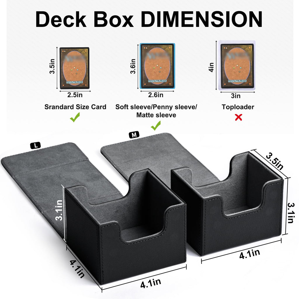 ZLCA Card Deck Box for Trading Cards, MTG Commander Deck Box Holds 120+ Single Sleeved Cards, Leather Magnetic Card Storage Box Fits for TCG CCG Magic Cards (Black) - 6