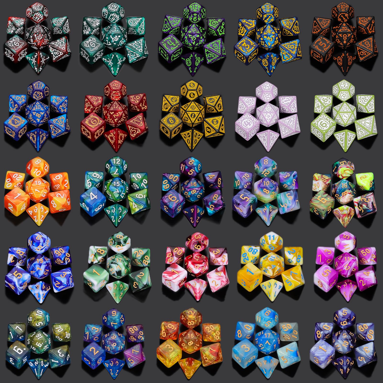 QMAY Polyhedral Dice - 8PCS Mystery Dice Set, Various Styles, Random D&D Dice Patterns & Dice Bag, DND Gifts, Suitable for Dungeons and Dragons, RPG, MTG,Role Playing Table Game - 8