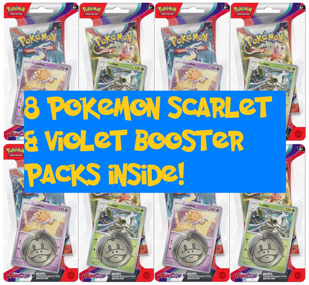 Pokemon TCG: Scarlet and Violet Checklane Espathra and Spidops Blister Booster Pack Bundle, 8 Packs 80 Cards - 4
