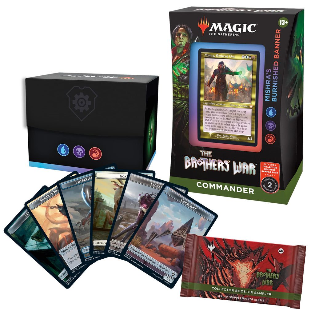 Magic: The Gathering The Brothers’ War Retro-Frame Commander Deck - Mishra’s Burnished Banner (Blue-Black-Red) + Collector Booster Sample Pack - 7