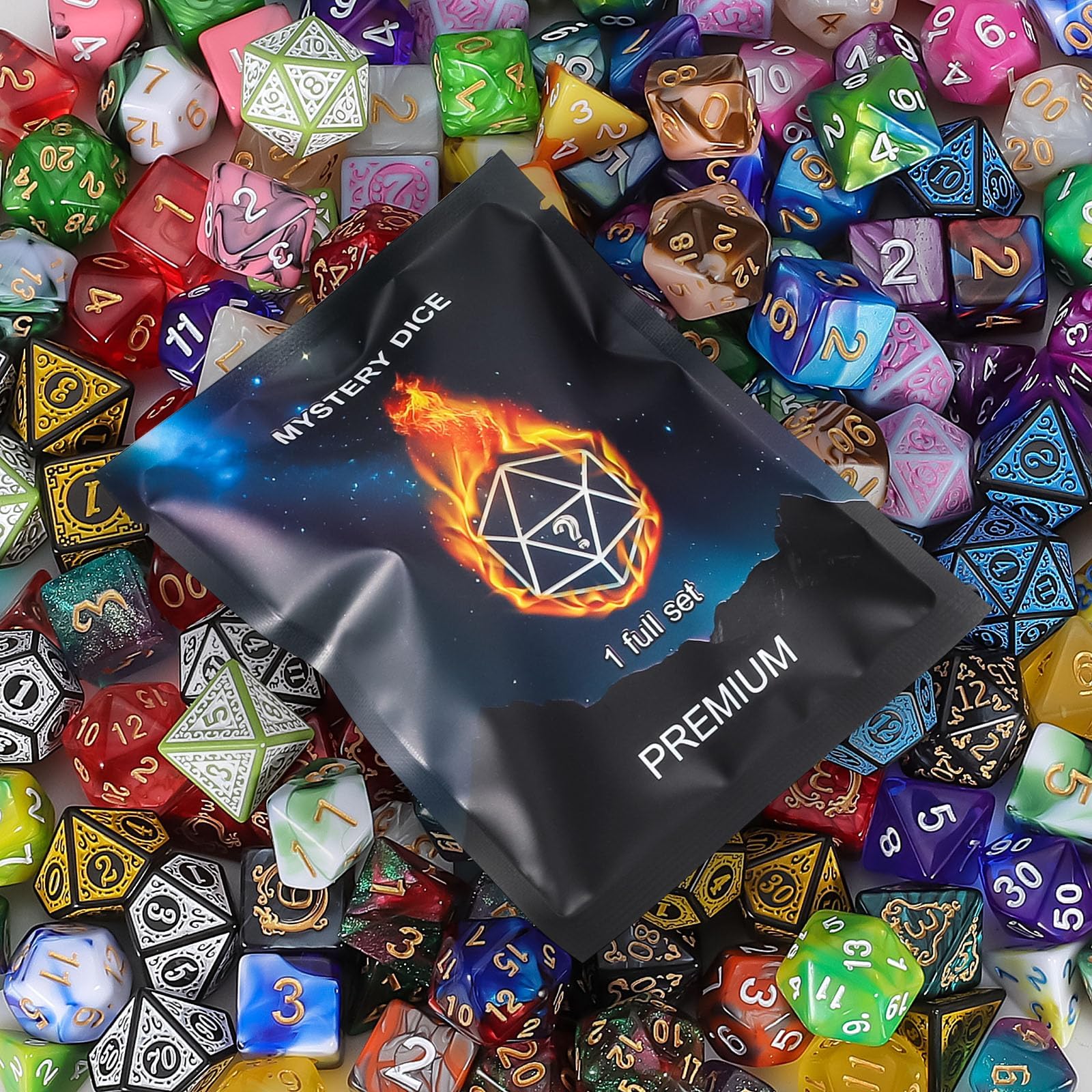 QMAY Polyhedral Dice - 8PCS Mystery Dice Set, Various Styles, Random D&D Dice Patterns & Dice Bag, DND Gifts, Suitable for Dungeons and Dragons, RPG, MTG,Role Playing Table Game - 6