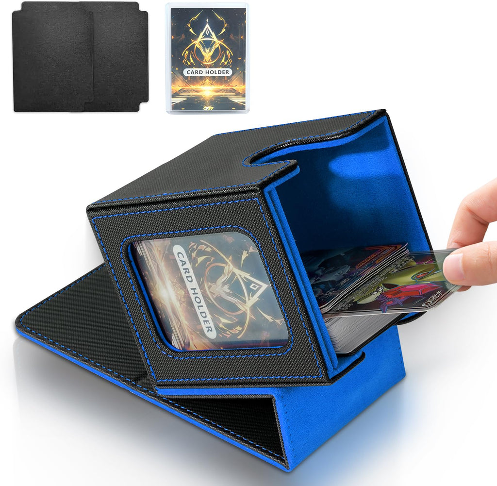 Jaffzora Card Deck Box for MTG Commander, Magnetic Card Display Case,TCG Card Storage Box, Holds 100 Double-Sleeved Cards, Black&Blue