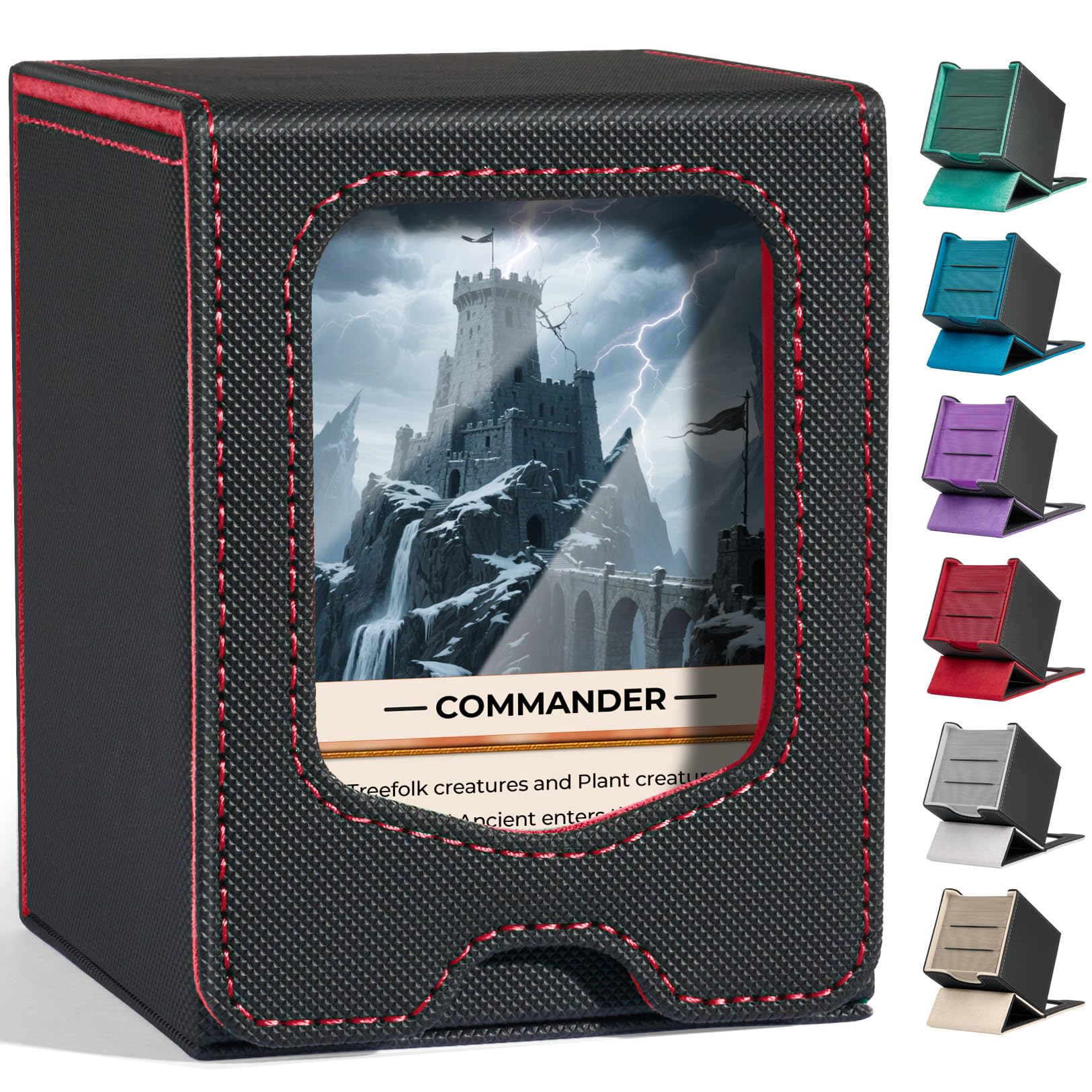 Fabmaker Deck Box Compatible with MTG Commander, (patent Pending) Magnetic Trading Card Storage Box with Commander, Fits 100 Double-Sleeved Cards, Card Box Compatible with Magic the Gathering, Red