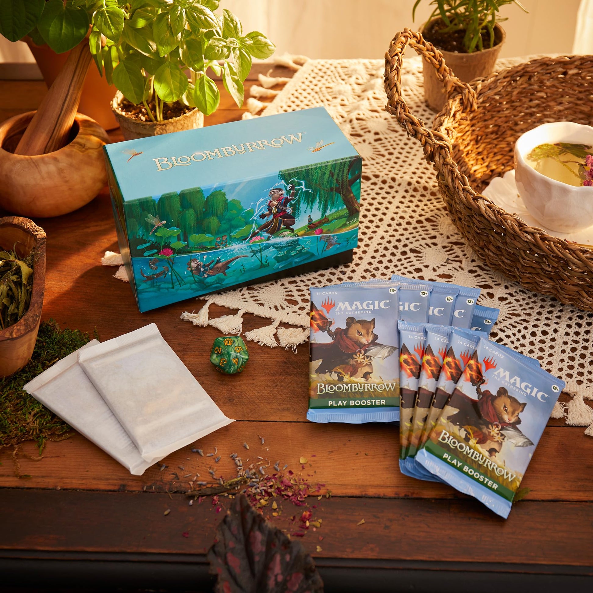 Magic: The Gathering Bloomburrow Bundle - 9 Play Boosters, 30 Land Cards + Exclusive Accessories - 6