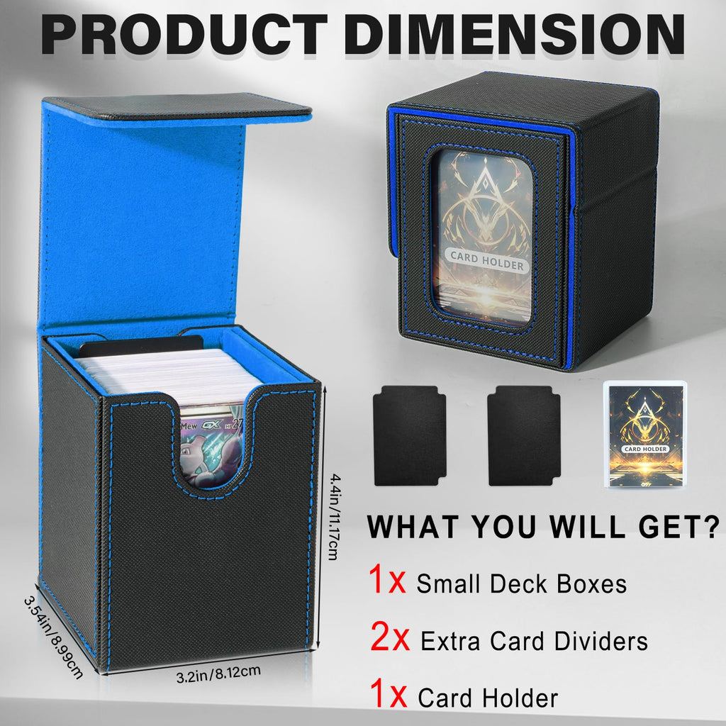 Jaffzora Card Deck Box for MTG Commander, Magnetic Card Display Case,TCG Card Storage Box, Holds 100 Double-Sleeved Cards, Black&Blue - 3