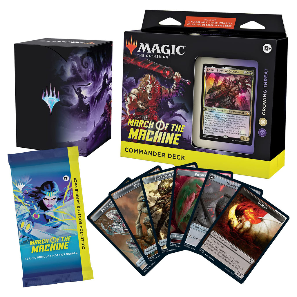 Magic The Gathering March of the Machine Commander Deck - Growing Threat (100-Card Deck, 10 Planechase cards, Collector Booster Sample Pack + Accessories) - 7