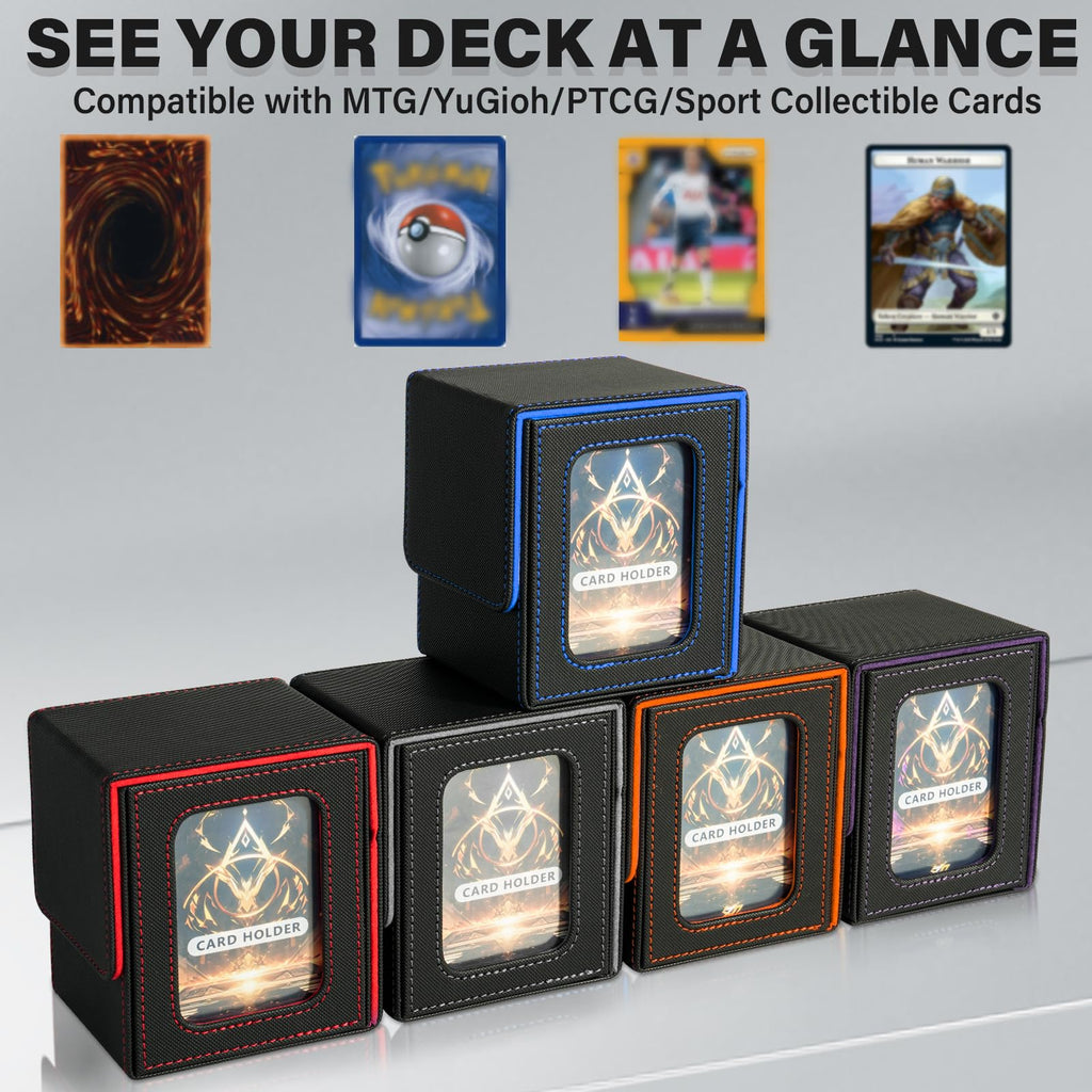 Jaffzora Card Deck Box for MTG Commander, Magnetic Card Display Case,TCG Card Storage Box, Holds 100 Double-Sleeved Cards, Black&Blue - 7
