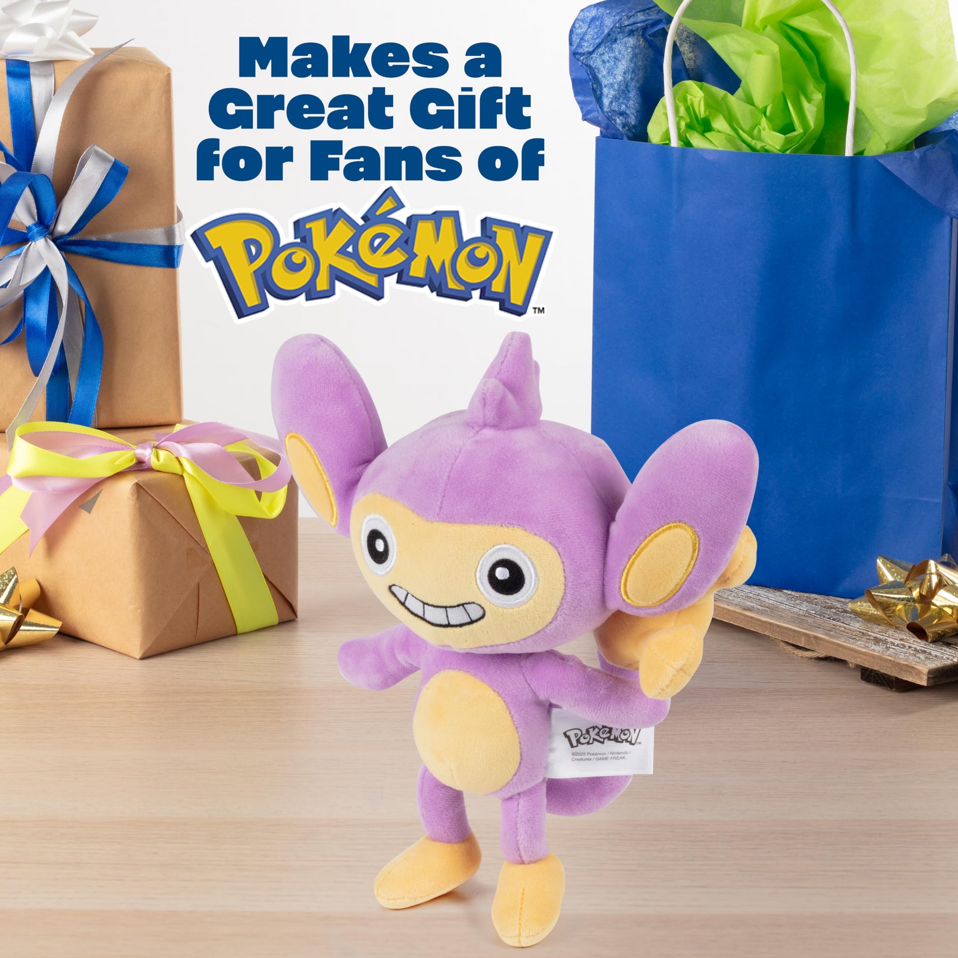Pokémon 8" Aipom Plush - Officially Licensed - Generation 2 Figure - Authentic Monkey Soft Stuffed Animal Toy - Holiday Christmas Stocking Stuffer Gift for Kids, Boys, Girls - 2+ - 3