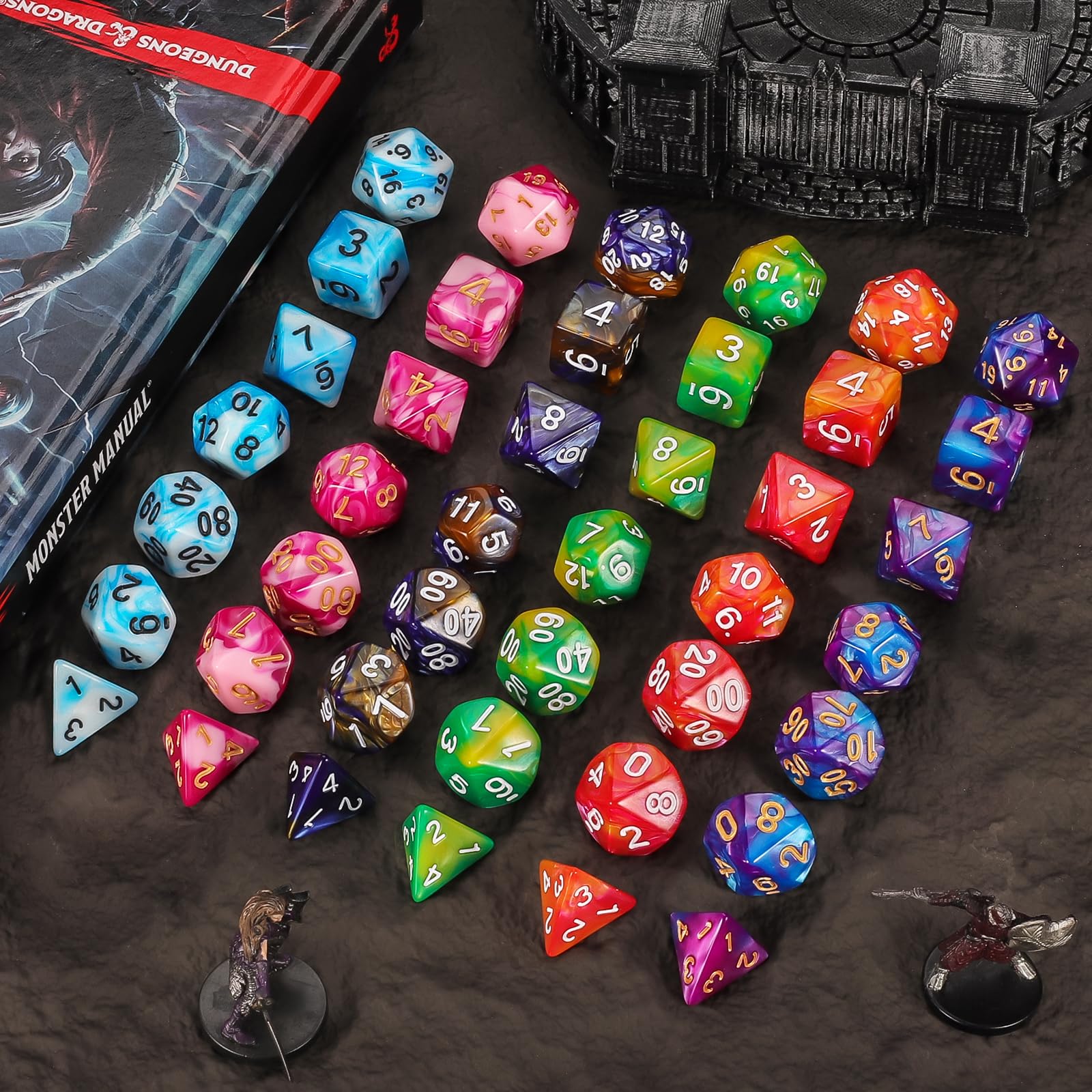 QMAY Polyhedral Dice - 8PCS Mystery Dice Set, Various Styles, Random D&D Dice Patterns & Dice Bag, DND Gifts, Suitable for Dungeons and Dragons, RPG, MTG,Role Playing Table Game - 3
