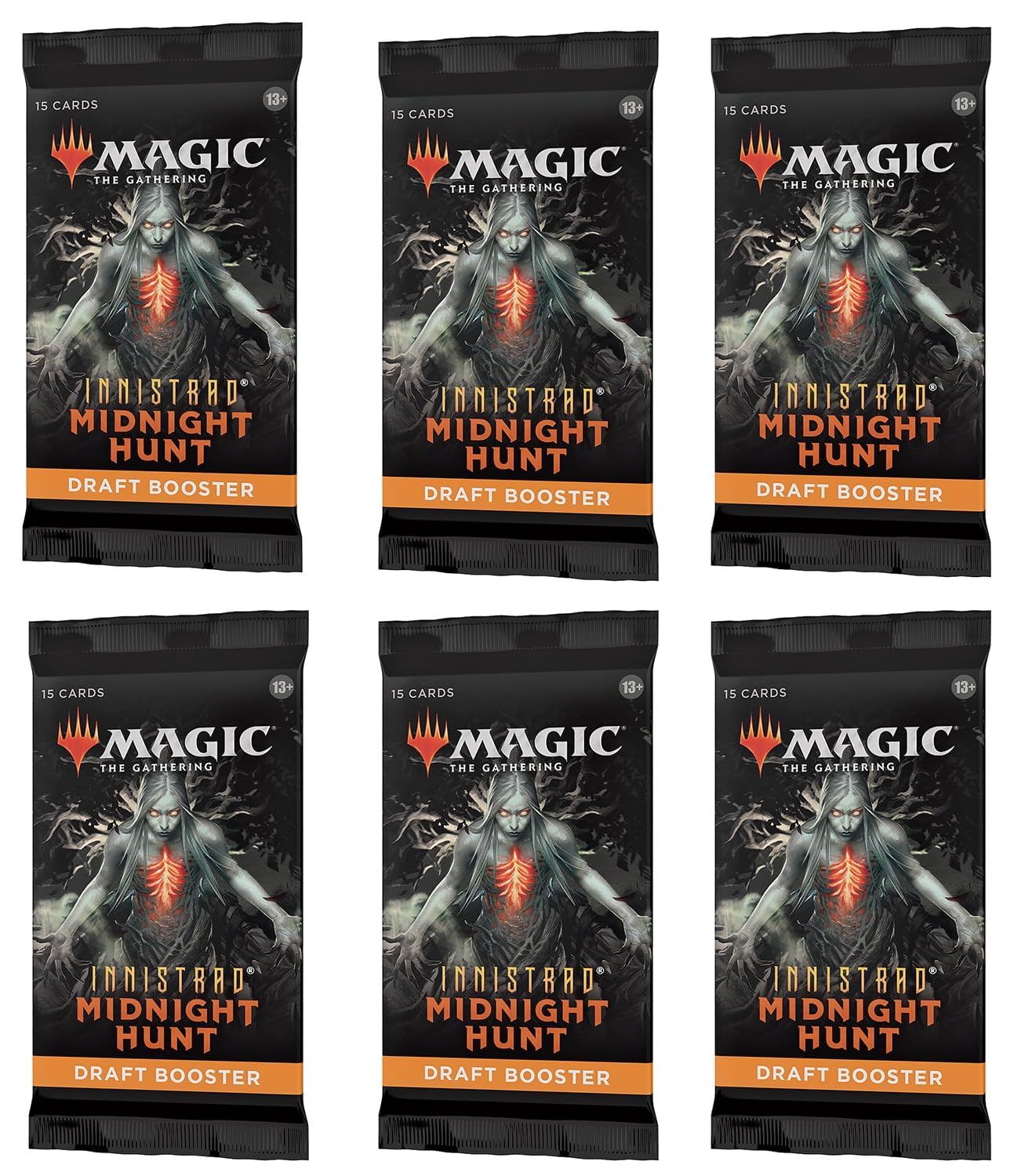 6 Packs Magic: The Gathering Draft Booster Pack Lot MTG Innistrad Midnight Hunt - 2