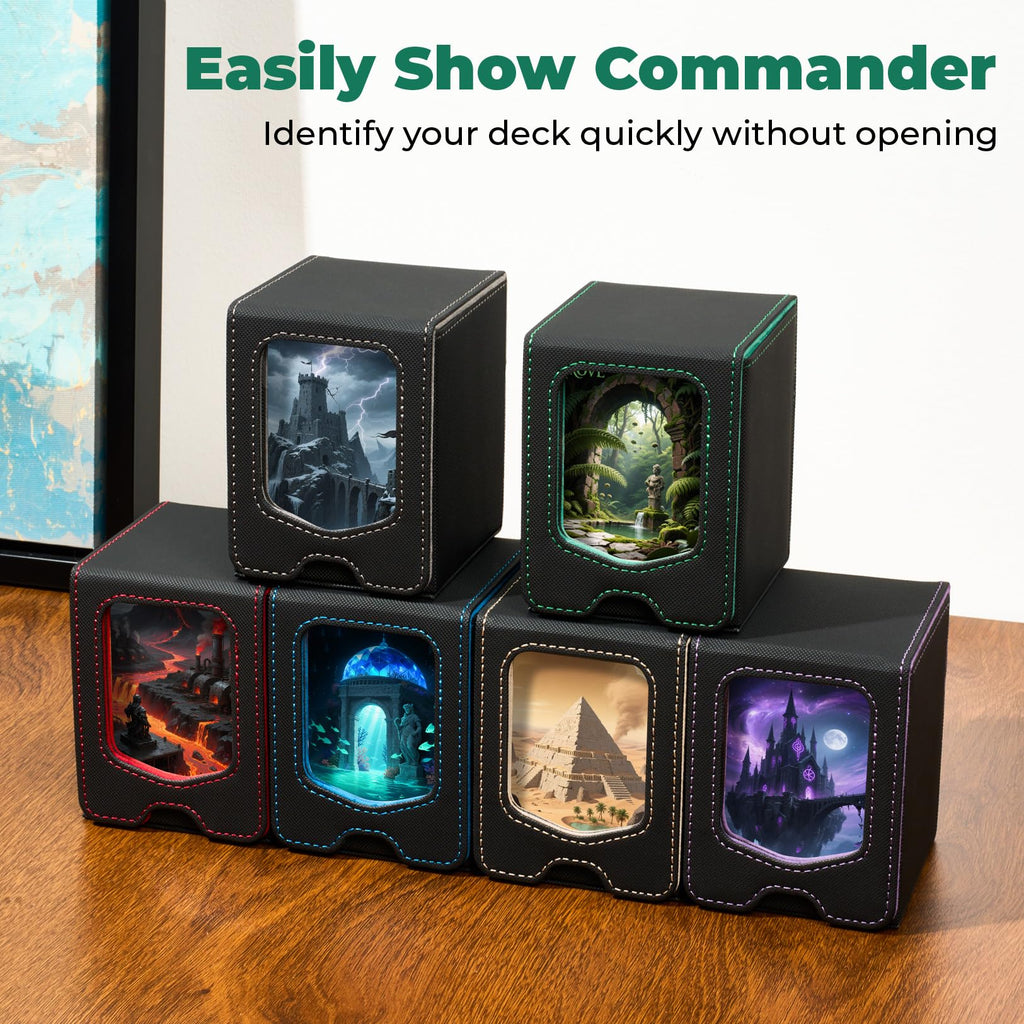 Fabmaker Deck Box Compatible with MTG Commander, (patent Pending) Magnetic Trading Card Storage Box with Commander, Fits 100 Double-Sleeved Cards, Card Box Compatible with Magic the Gathering, Red - 6