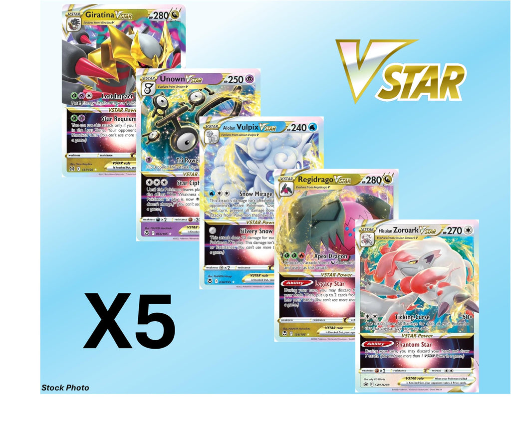 Pokemon - 5 VMAX/VSTAR Card Lot Bundle - No Duplicates - Full Art Etched Pokemon - 4