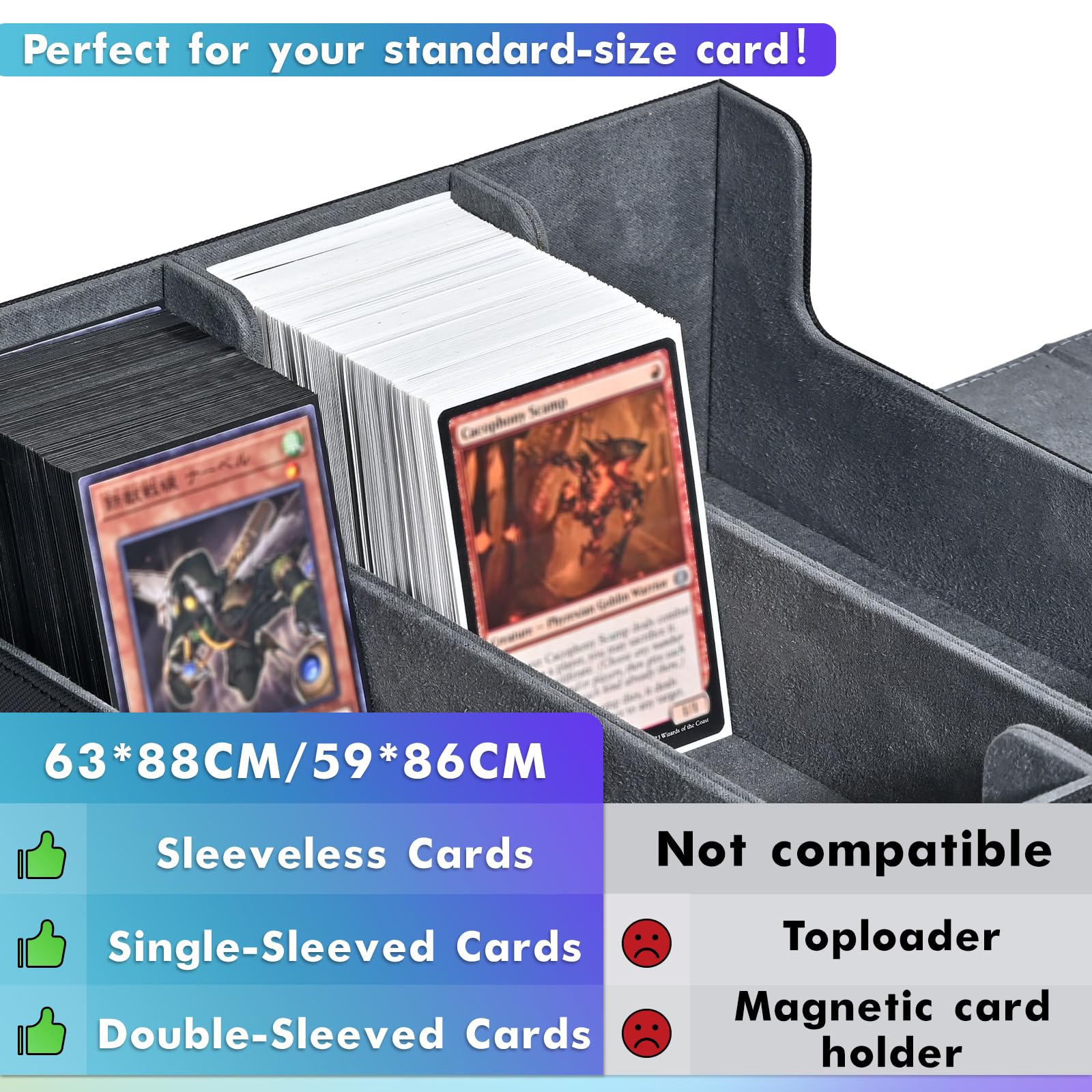 UAONO Card Storage Box for Trading Cards, 1800+ PU Leather Commander Card Deck Case, Magnetic Closure Card Holder Fits for Magic Game Cards (Black) - 5