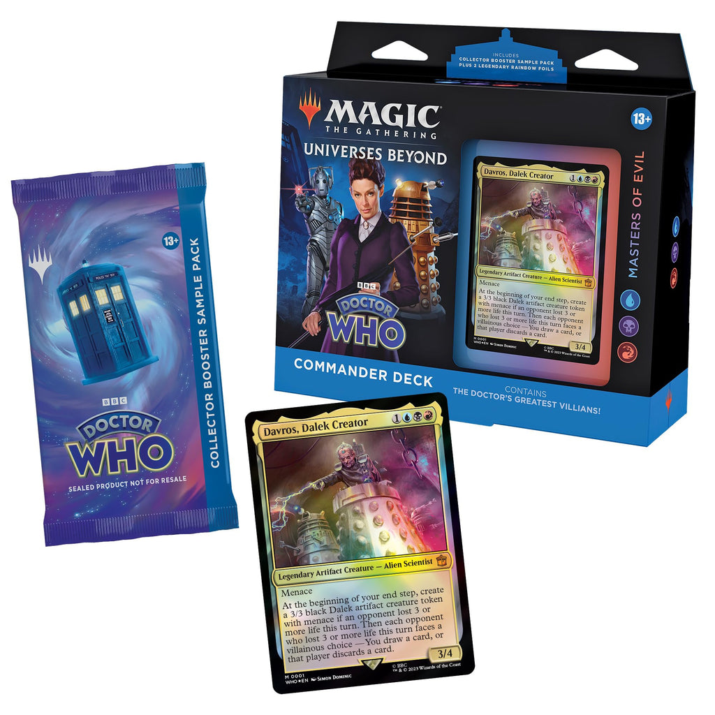 Magic: The Gathering Doctor Who Commander Deck - Masters of Evil (100-Card Deck, 2-Card Collector Booster Sample Pack + Accessories) - 7