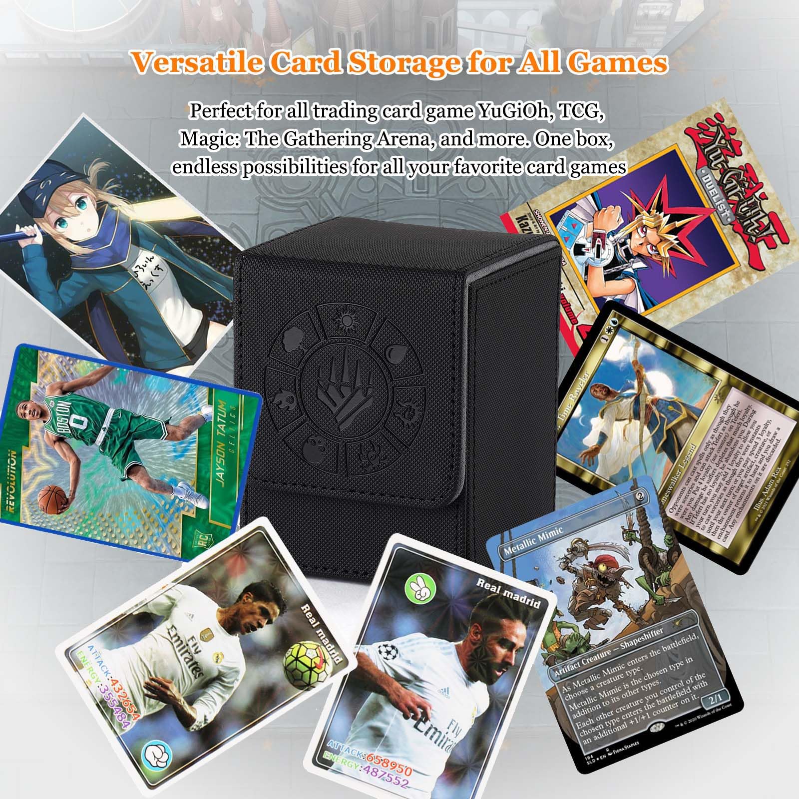 Arkeiliy Card Deck Box, 110+ Storage MTG Deck Box with 50 Pcs Card Sleeve, Collectible Trading Card Cases for Magic Commander and More (Black) - 3