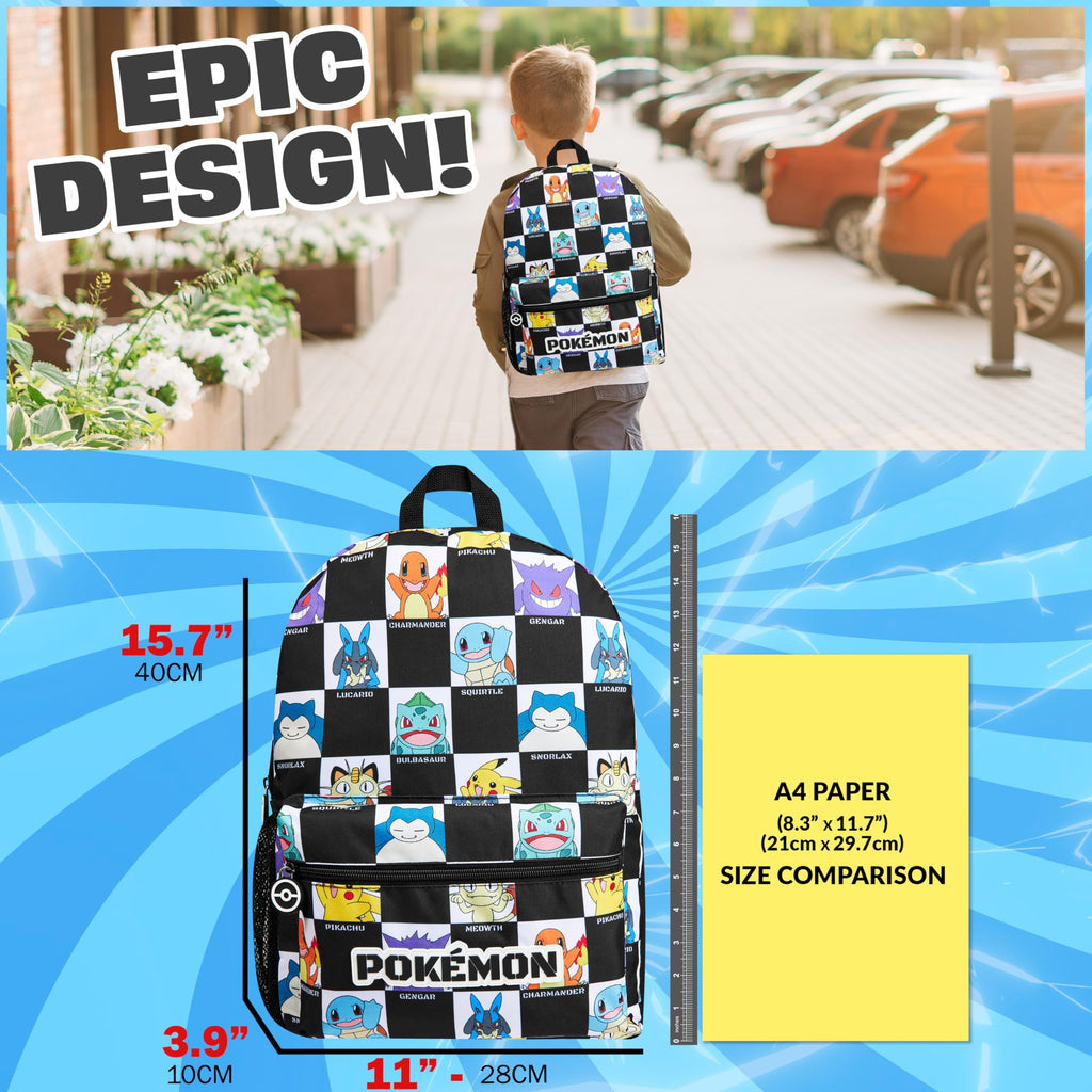 Pokemon Backpack for Kids Teens Pikachu Anime School Bag Daypack Backpacks for Daycare Sports School Supplies Gifts for Kids (Black/White) - 7