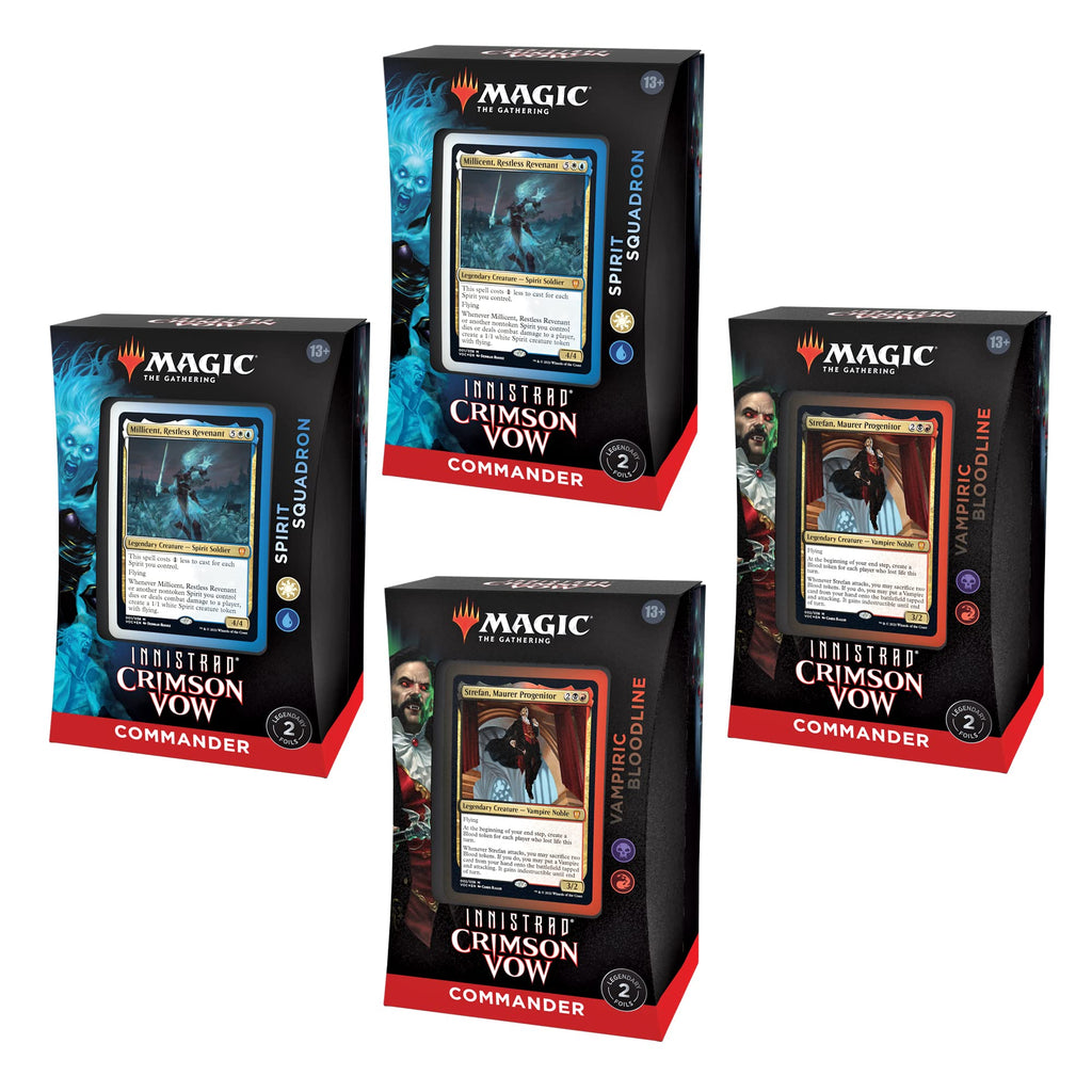 Magic: The Gathering Bundle of 4 Innistrad: Crimson Vow Commander Decks | 2 Vampiric Bloodline + 2 Spirit Squadron