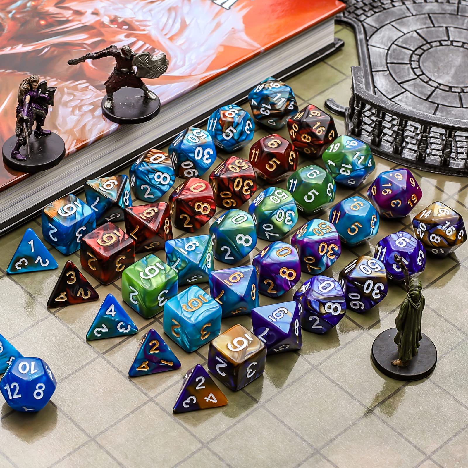 CiaraQ Polyhedral Dice Set - DND Role Playing Dice for Dungeons and Dragons RPG Table Games, Double-Color, 35pcs - 8