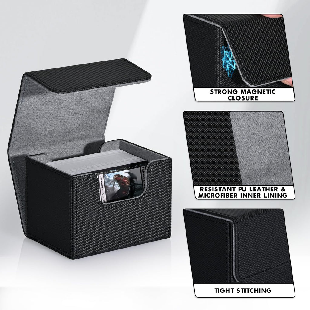ZLCA Card Deck Box for Trading Cards, MTG Commander Deck Box Holds 120+ Single Sleeved Cards, Leather Magnetic Card Storage Box Fits for TCG CCG Magic Cards (Black) - 5