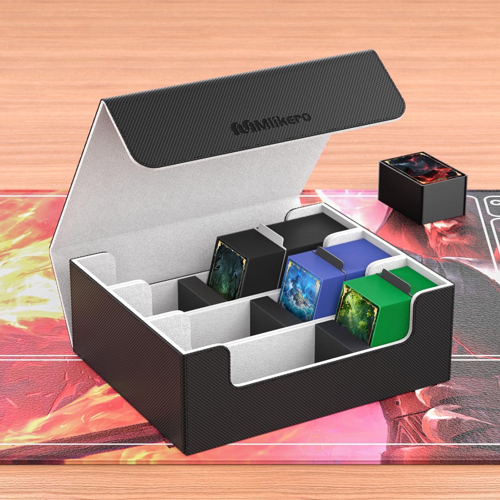 Mlikero Card Deck Case for Trading Cards 1800+, Trading Card Storage Box with 10 Dividers and 3 Foam Stoppers, Leather Magnetic Closure Commander Deck Box Fit for YuGiOh, MTG and Sport Cards - 2