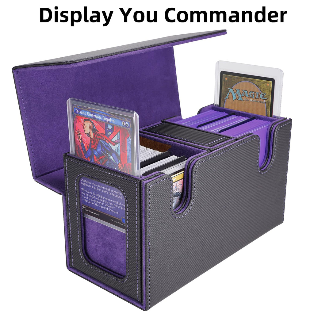 AFIING MTG Commander Deck Box 200 Double Sleeved Cards Storage, 3-in-1 Magnetic Card Case Organizer for Magic: The Gathering TCG CCG, 4 Dividers & 2 Toploaders Black/Purple - 7