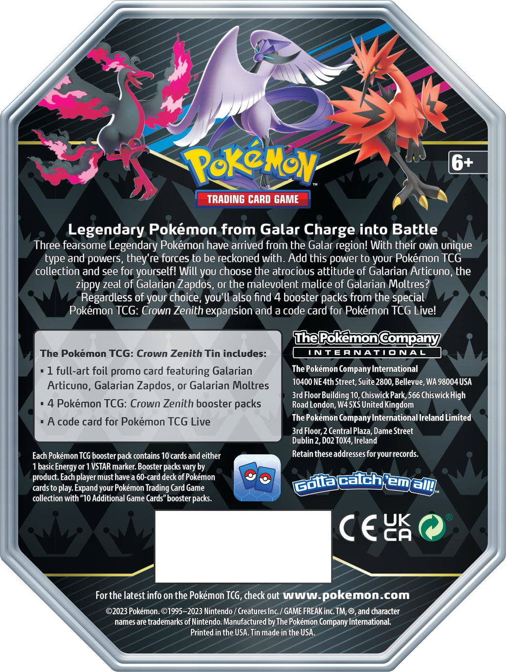 Pokemon TCG: Crown Zenith Tin – Galarian Moltres (1 Foil Card & 5 Booster Packs) - 4