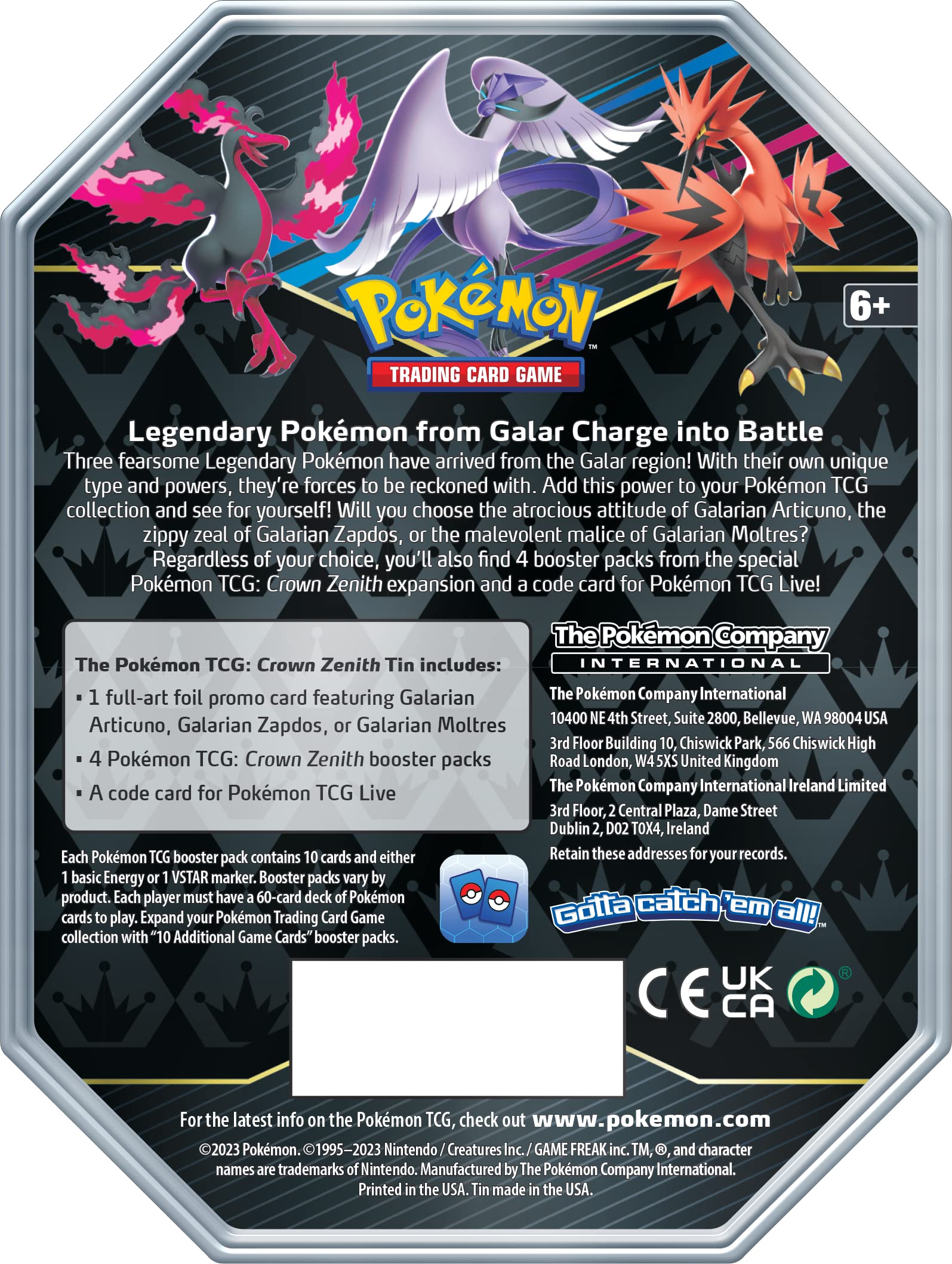Pokemon TCG: Crown Zenith Tin – Galarian Moltres (1 Foil Card & 5 Booster Packs) - 4