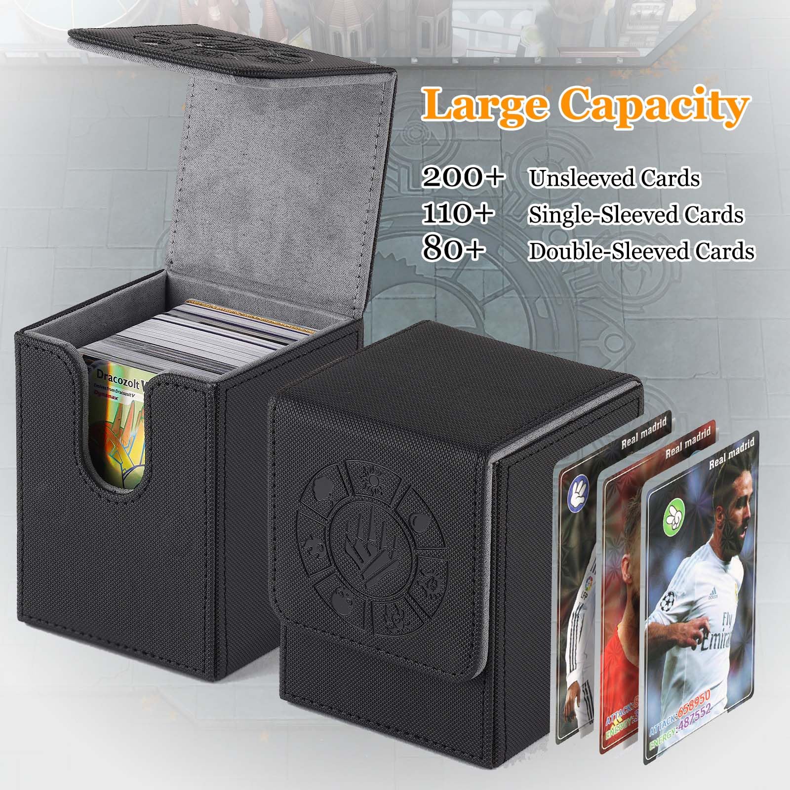 Arkeiliy Card Deck Box, 110+ Storage MTG Deck Box with 50 Pcs Card Sleeve, Collectible Trading Card Cases for Magic Commander and More (Black) - 7