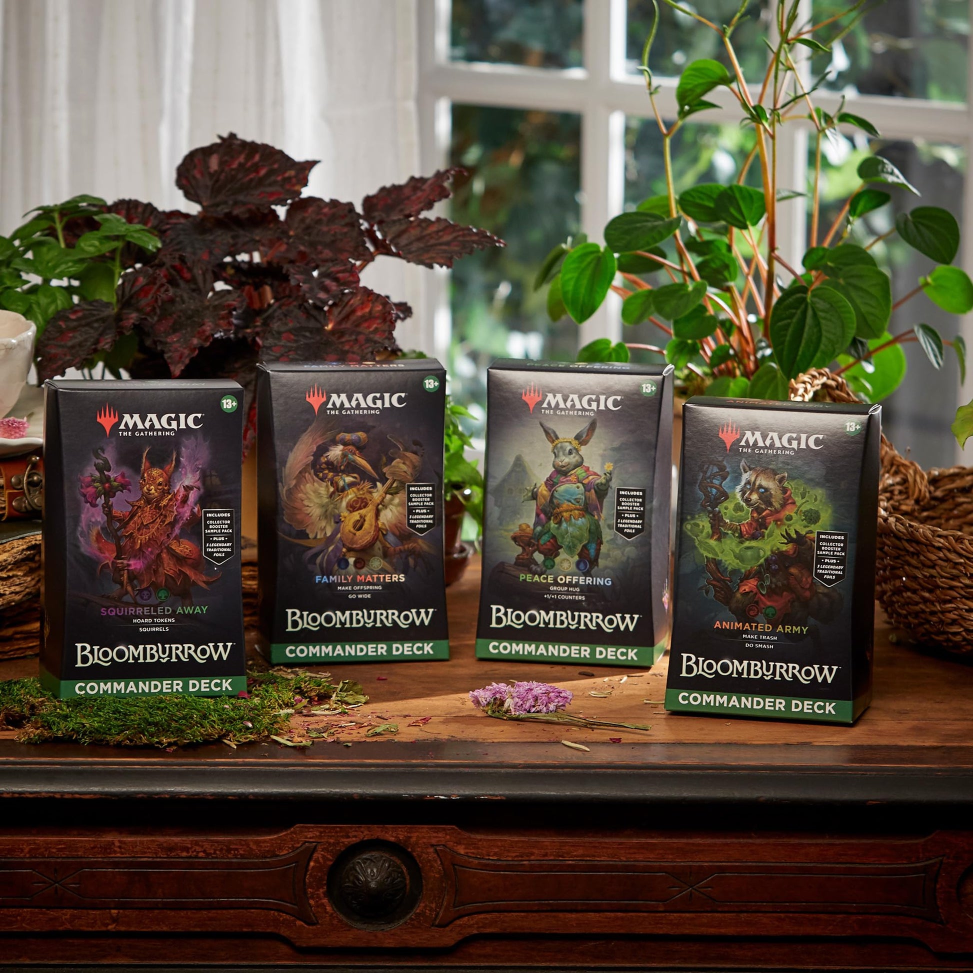 Magic: The Gathering Bloomburrow Commander Deck Bundle - Includes All 4 Decks (Animated Army, Family Matters, Peace Offering, and Squirreled Away) - 6