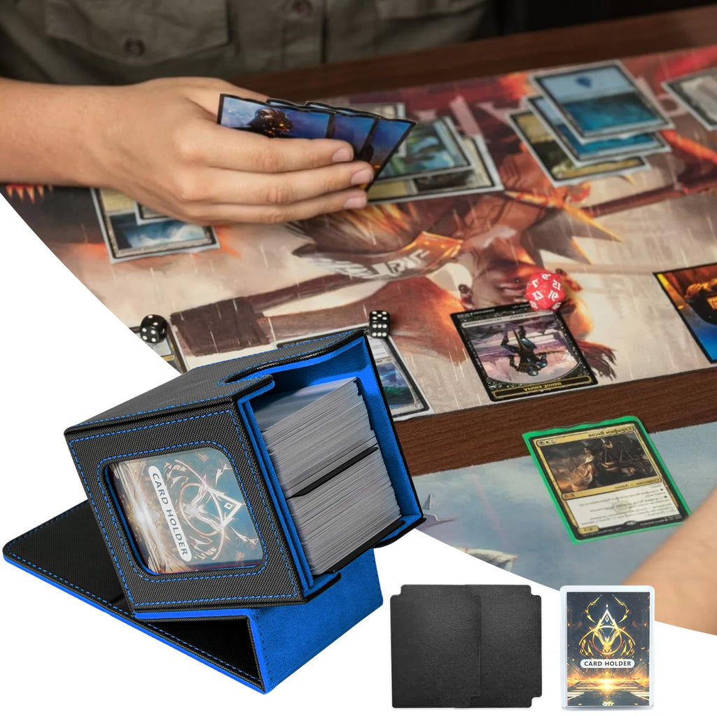 Jaffzora Card Deck Box for MTG Commander, Magnetic Card Display Case,TCG Card Storage Box, Holds 100 Double-Sleeved Cards, Black&Blue - 2