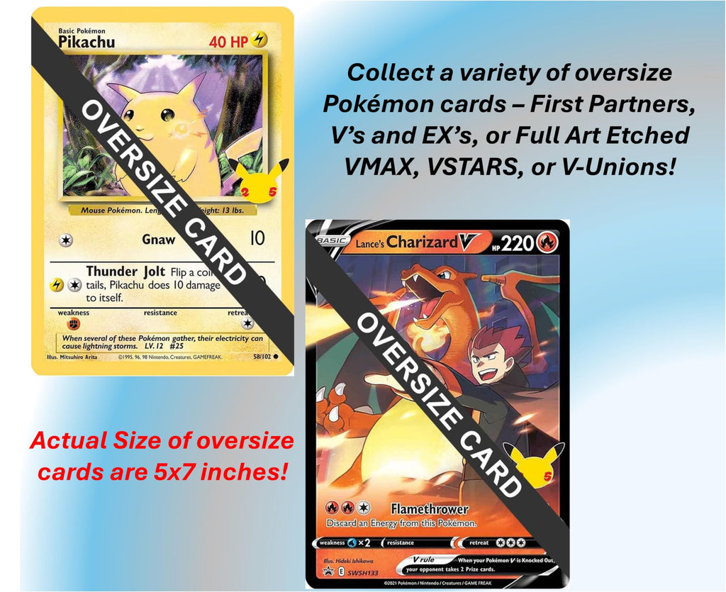 Pokemon - 5 Jumbo Oversize Cards - Random Assortment - No Duplicates - Starters, V, EX, VSTAR, V-Union, Mega, ETC. - 5