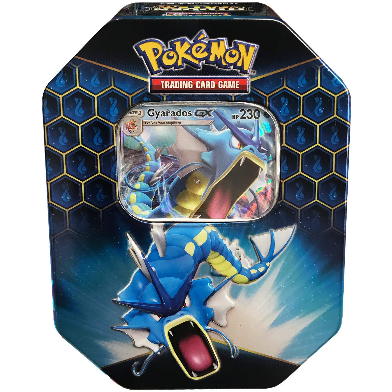 Pokemon SM11.5 Hidden Fates Gx Tin- Gyardos + 1 of 3 Foil Pokémon-GX Cards + 4 Booster Pack, Multicolor - 4