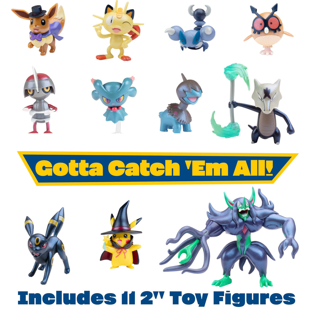 Pokemon Halloween Countdown Gift Set for Kids, 16 Piece Playset - Includes 11 Toy Character Figures & 5 Accessories - Pikachu, Eevee, Meowth & More - 4.5" Deluxe Action Grimmsnarl - For Boys & Girls Age 4+ - 6