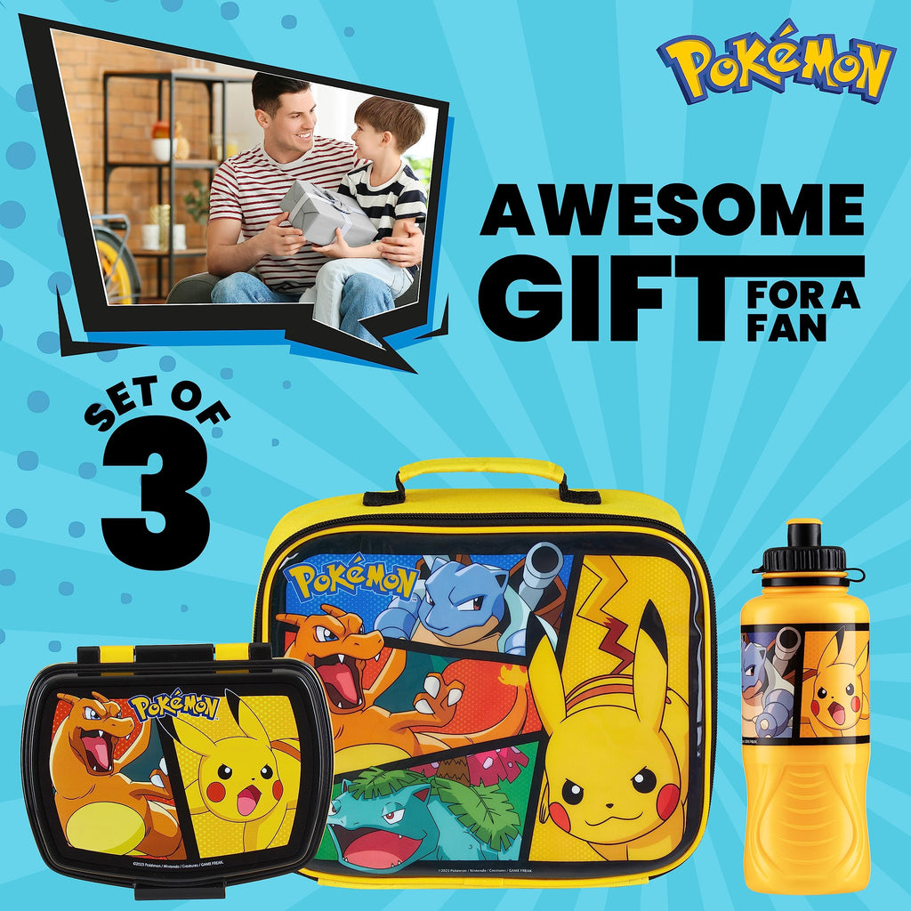 Pokemon Insulated Lunch Bag with Lunch Box Water Bottle Set for Kids 3 Piece School Snack Bag Pikachu Gifts for Kids (Yellow) - 5