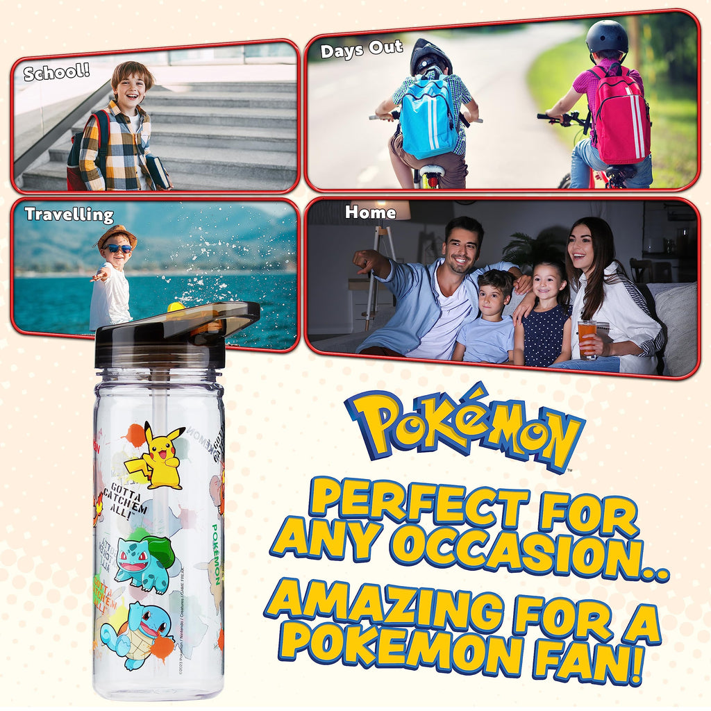 Pokemon Water Bottle for Kids with Straw, 19.6oz Plastic Reusable Drink Bottle - 3