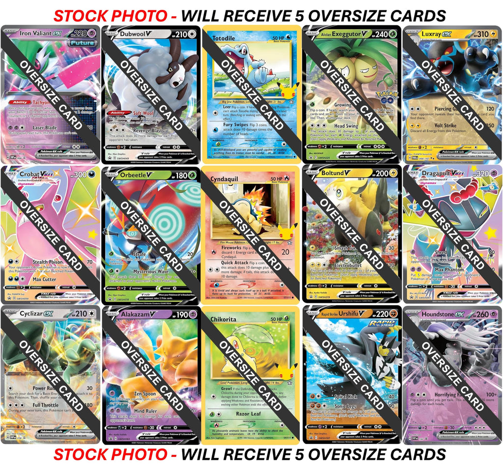 Pokemon - 5 Jumbo Oversize Cards - Random Assortment - No Duplicates - Starters, V, EX, VSTAR, V-Union, Mega, ETC. - 3