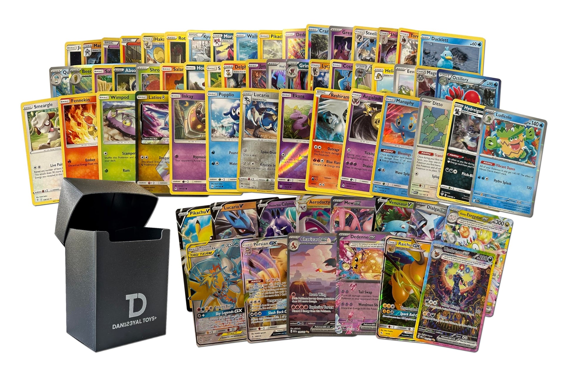 Pokémon Compatible 100 Card Lot with 3 Legendary Ultra Rare Cards Bundle- with Dan123yal Deck Box Included