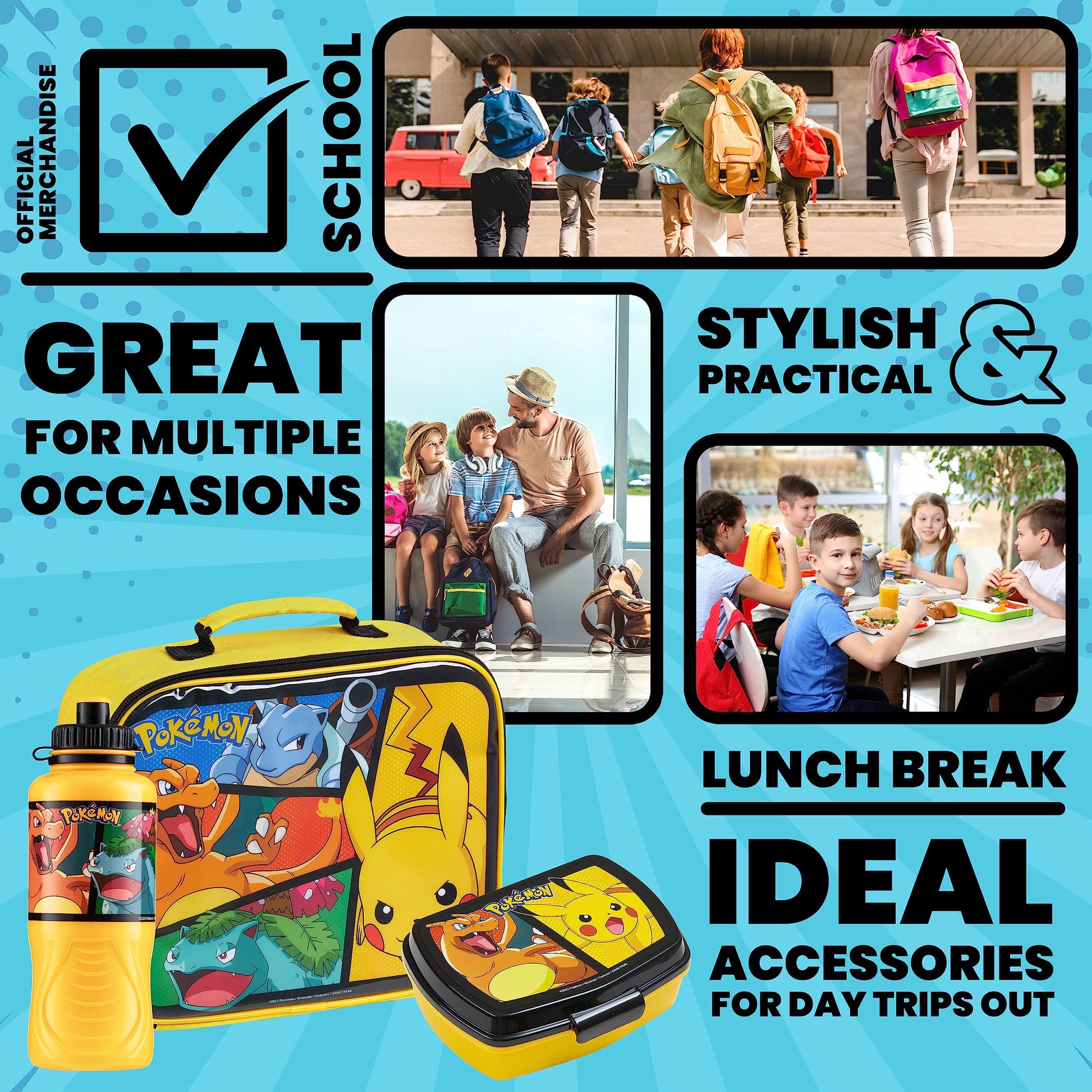 Pokemon Insulated Lunch Bag with Lunch Box Water Bottle Set for Kids 3 Piece School Snack Bag Pikachu Gifts for Kids (Yellow) - 4