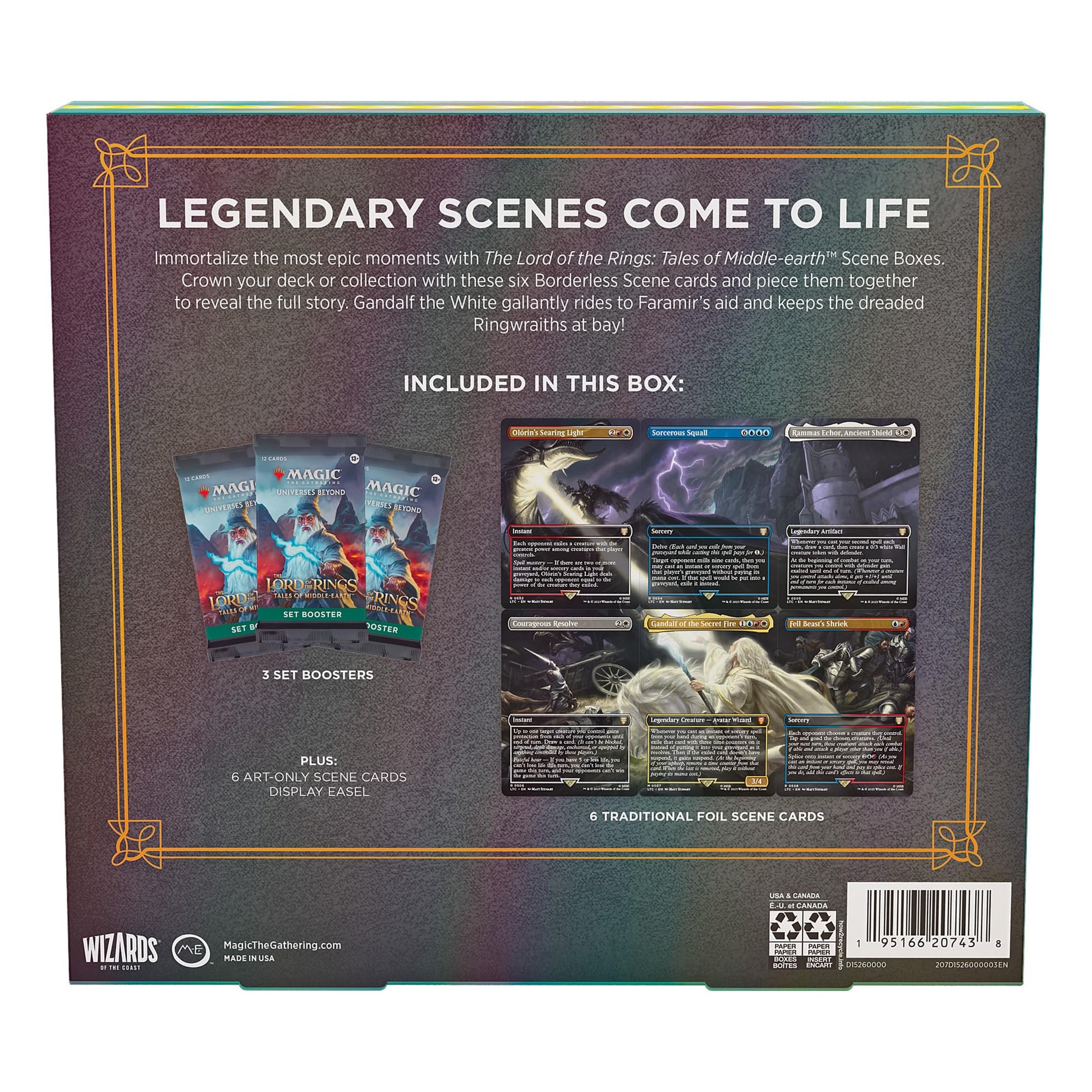 Magic: The Gathering The Lord of The Rings: Tales of Middle-Earth Scene Box - Gandalf in Pelennor Fields (6 Scene Cards, 6 Art Cards, 3 Set Boosters + Display Easel) - 3