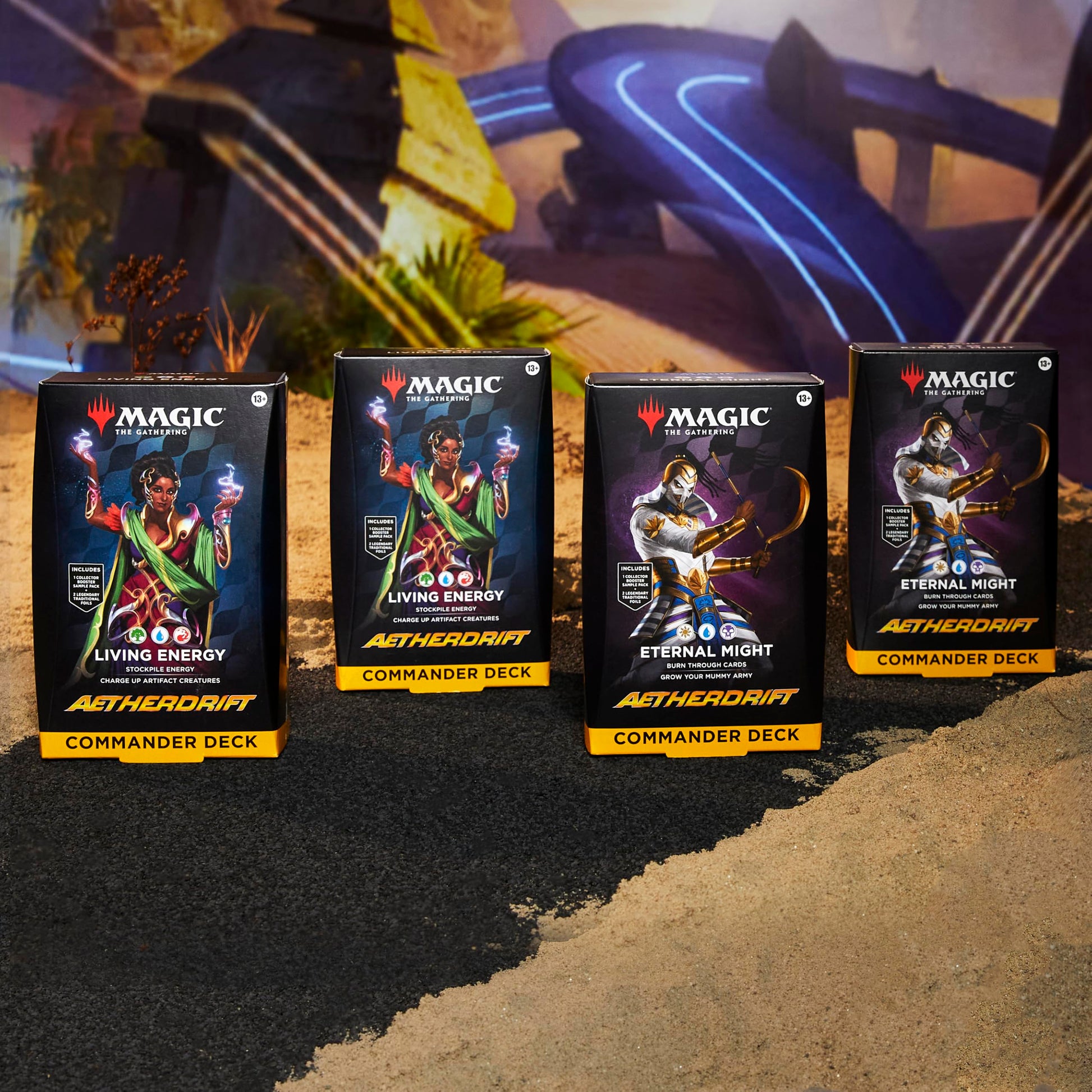Magic The Gathering Aetherdrift Commander Deck Bundle - 2 of Each Deck (2 Living Energy + 2 Eternal Might) - 7