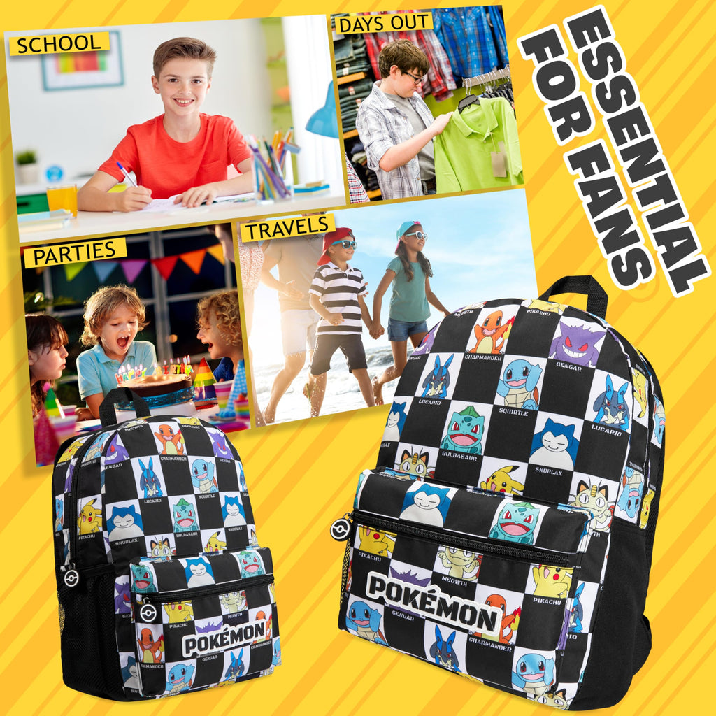 Pokemon Backpack for Kids Teens Pikachu Anime School Bag Daypack Backpacks for Daycare Sports School Supplies Gifts for Kids (Black/White) - 6